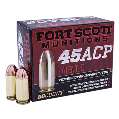 Fort Scott Munitions Tumble Upon Impact (tui) 45 ACP 180 Grain Solid Copper Spun 450180SCV (20 Rounds)