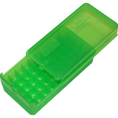Mtm Side-slide Ammo Box, Mtm P50ss-45-16  45  Pstl Slide Stop 50rd Box Grn
